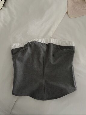 Zara Gray and White Elastic Waist Skirt